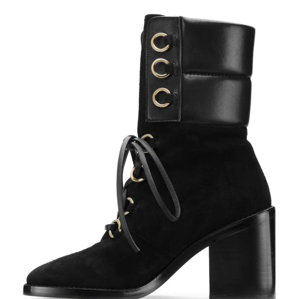 NEW Stuart Weitzman Watson Black Lace Up Boot Size 6